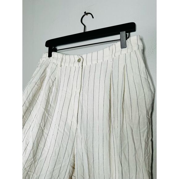 DONNI Off-White Stripe Pinstripe Linen Pleated Trousers Pants Size Large - Picture 11 of 15